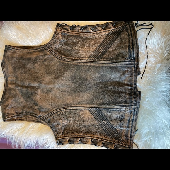 MILWAUKEE LEATHER WOMENS OPEN NECK BROWN VEST w/ DUAL CONCEAL GUN POCKETS - Picture 2 of 5